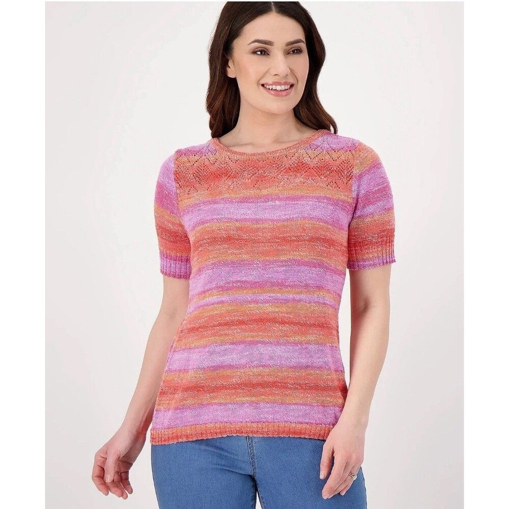 Isaac Mizrahi Live Space Dye Boat Neck Sweater Pink Womens Size Small Cozy Knit